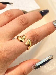1pc Women's Minimalist Fashion Heart-Shaped Open Ring, 18K Gold Plated Stainless Steel, Stylish Design, Valentine's Gift Valentines