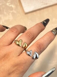 1pc Women's Minimalist Fashion Heart-Shaped Open Ring, 18K Gold Plated Stainless Steel, Stylish Design, Valentine's Gift Valentines