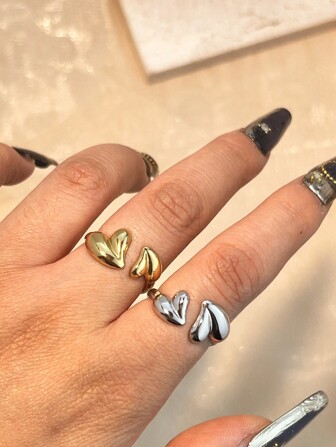 1 pieza Anillo abierto con diseño de corazón de moda minimalista para mujer, chapado en oro de 18K de acero inoxidable, diseño elegante, regalo de San Valentín