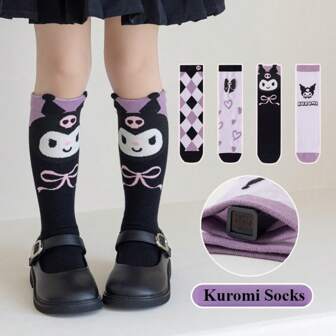Sanrio Mode Söt Lila Knä långa strumpor Kawaii Cartoon Anime Middle Tube Socks Present