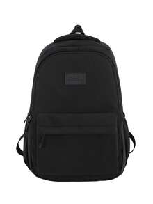 女士纯色随身实用背包，防水商务休闲工作通勤笔记本电脑背包，多隔层旅行背包，适合高中生和大学生的校园大学书包，学校用品，学校背包，学校背包，返校，学校书包，大容量，经典休闲，适合青少年女孩、女士、大学生、男孩和男人 - 黑色 - 查看 2