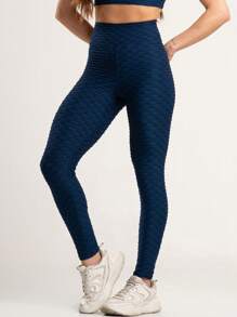 Zero Transparency Gym Fitness Set Bubble Leggings And Bubble Racerback Top - 藏蓝色 - 查看 7