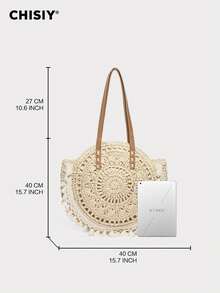 Handmade Handbag Shoulder Bag Clutch Straw Bag Bucket Bag, Elegant Wedding Bag Nurse Bag Beach Bag, Camel Bag Retro Casual Charming Classic Art Decorative Fashion Versatile Designer Affordable Spacious Practical Modern Woven Raffia Handwoven Bag, Suitable For Autumn Winter Work Shopping Travel Date Night School/University Grocery Store Weekend Outings, Women's Work Commute, Valentine's Day Mother's Day Anniversary Birthday Graduation Gifts - 米色 - 查看 5