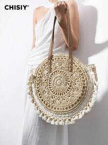 Handmade Handbag Shoulder Bag Clutch Straw Bag Bucket Bag, Elegant Wedding Bag Nurse Bag Beach Bag, Camel Bag Retro Casual Charming Classic Art Decorative Fashion Versatile Designer Affordable Spacious Practical Modern Woven Raffia Handwoven Bag, Suitable For Autumn Winter Work Shopping Travel Date Night School/University Grocery Store Weekend Outings, Women's Work Commute, Valentine's Day Mother's Day Anniversary Birthday Graduation Gifts - 米色 - 查看 1