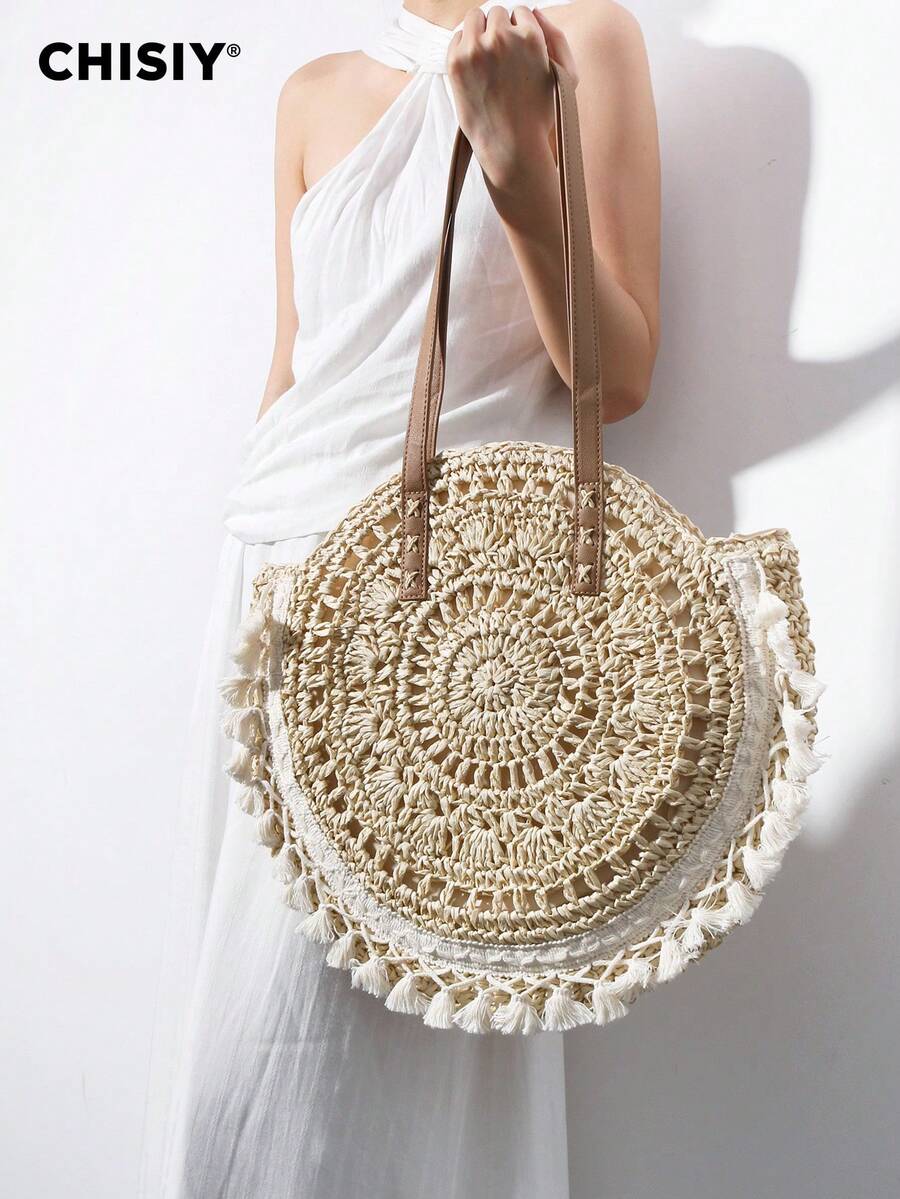 Handmade Handbag Shoulder Bag Clutch Straw Bag Bucket Bag, Elegant Wedding Bag Nurse Bag Beach Bag, Camel Bag Retro Casual Charming Classic Art Decorative Fashion Versatile Designer Affordable Spacious Practical Modern Woven Raffia Handwoven Bag, Suitable For Autumn Winter Work Shopping Travel Date Night School/University Grocery Store Weekend Outings, Women's Work Commute, Valentine's Day Mother's Day Anniversary Birthday Graduation Gifts - 米色 - 查看 1