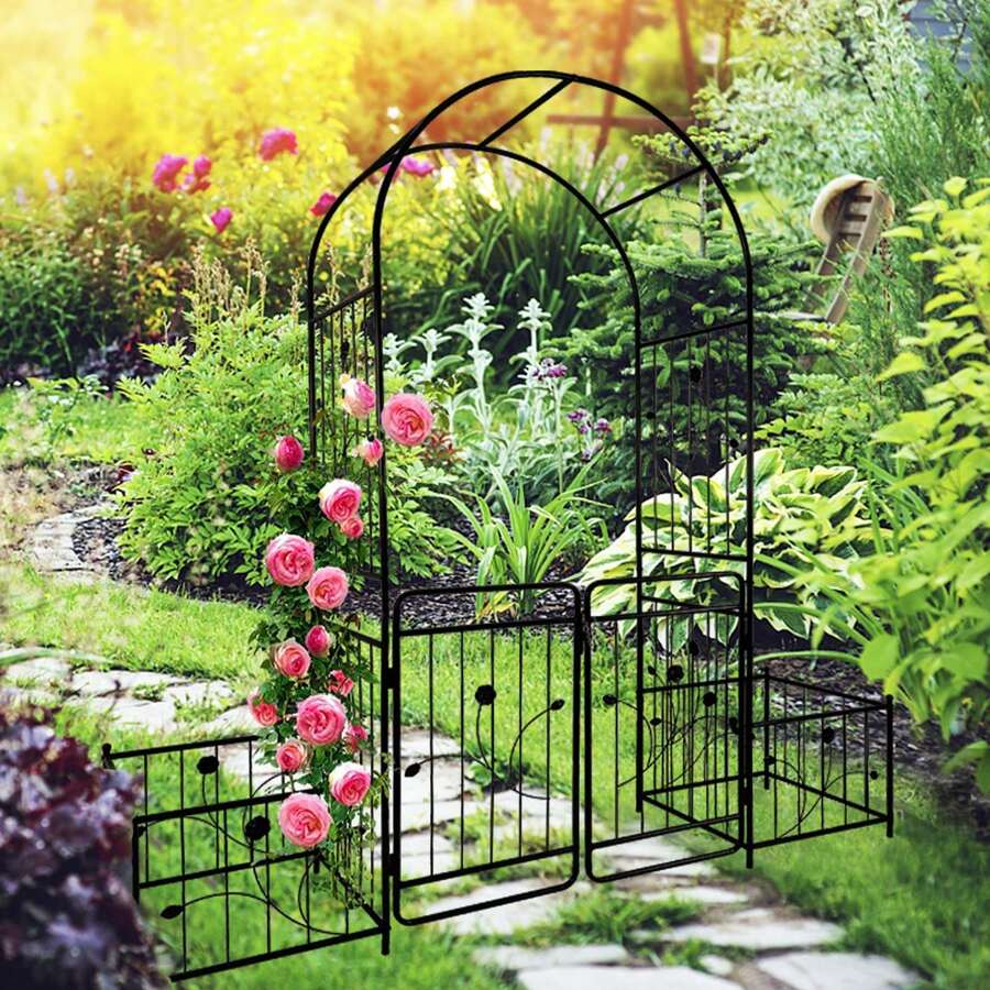 Garden Arch For Climbing Plants And Flowers, Featuring A Gate For Easy