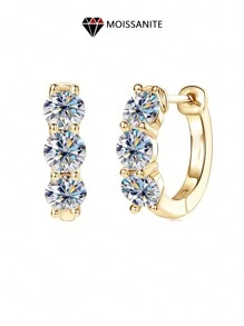 LOVESSOM 925 Sterling Silver Moissanite Earrings, Classic & Elegant, Suitable For Men & Women, Ideal For Couples Travel, Dates, Dinners, Anniversaries, Birthdays, Proposals, Also Great As Jewelry Gifts, Christmas, Halloween, Thanksgiving - Silver - View 2