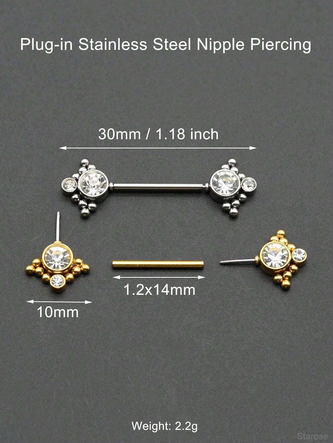 1 Pair Unique PlugIn Mini Balls Stainless Steel Nipple Piercing