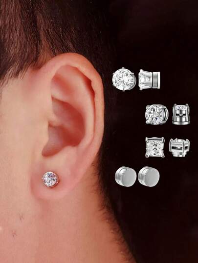 1 Paar Herren Magnetohrring, ohne Ohrlochstechen, mit kubischem Zirkonia dekorierte Ohrstecker zum Aufclipsen