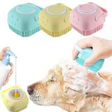 1pc Pet Bathing Brush, Silicone Massage Rubber Dog/Cat Grooming Brush With Shampoo Storage