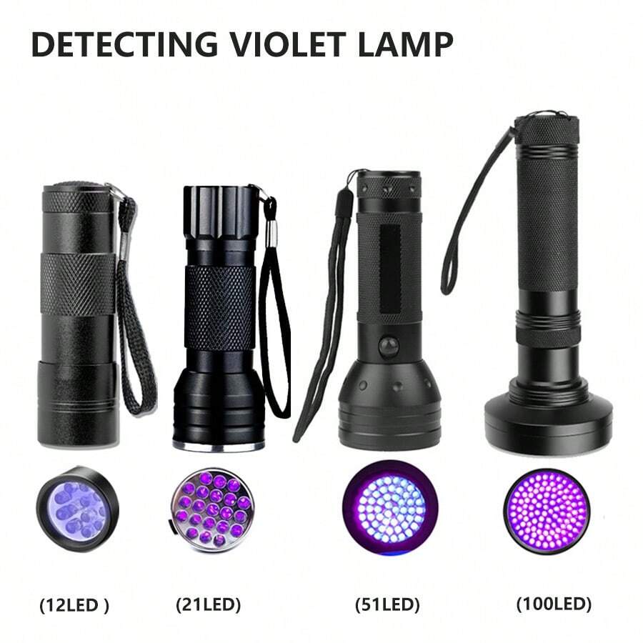 12/21/51/100 LED Purple Flashlight 395 UV Flashlight Ultraviolet Banknote Inspection Fluorescence Detection Cat Moss Multi-Light Outdoor Catch Fish Catch Bugs Purple Light - Black - View 1