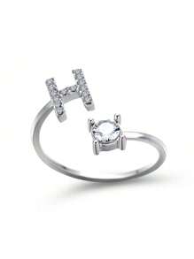 1 Stück modischer einstellbarer Ring mit 26 englischen Buchstaben Design aus kubischem Zirkonia, kreatives Geschenk für Frauen, Paar-Alltagsringe
