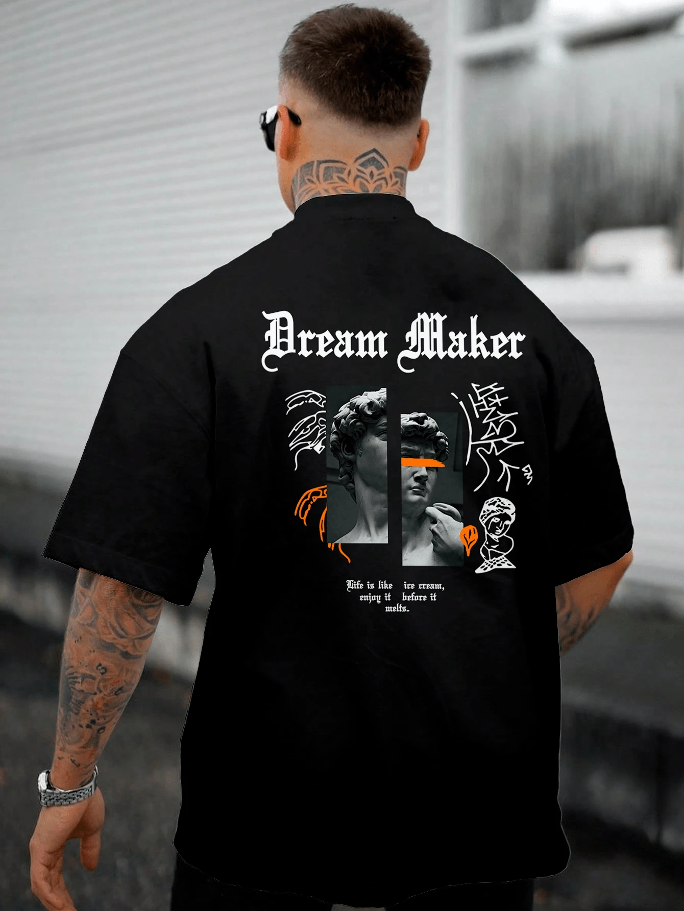 Dream Maker Statue Unisex Oversized T-Shirt Cotton 30.1 - 黑色 - 查看 1