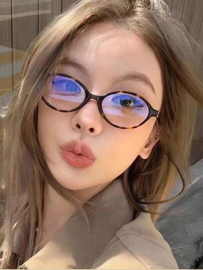 1pc/5pcs Women Leopard Print Oval PC Frame Casual Eyeglasses