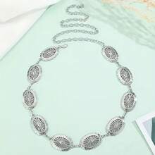 Vintage Silver Color Belt, Multi-Functional Dress Accessory, Elegant Summer Fashion Waist Chain, Retro Casual Style With Oval Hollow Design, Women Jewelry - Gold - View 3