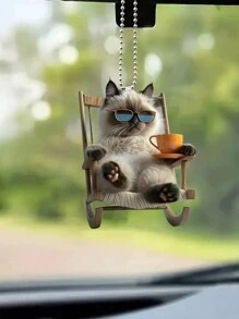 1 Stück süßer schaukelnder Katzen Acryl Anhänger, geeignet zum Aufhängen am Rückspiegel im Auto oder als Heimdekoration - Verschiedenfarbig - Übersicht 2