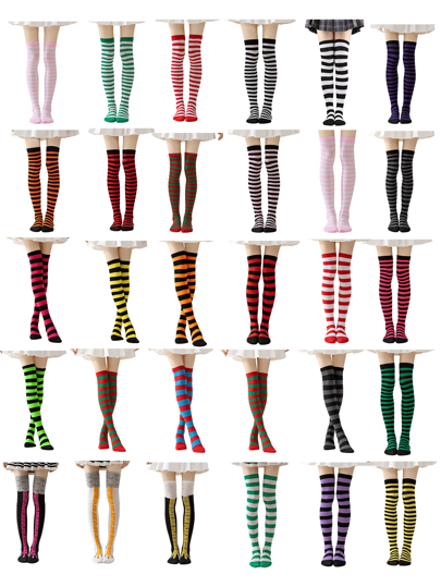 1 Pair Women Over Knee Socks, Cosplay Anime Character Uniform, Japanese Style Striped & Solid Thigh-High Stockings