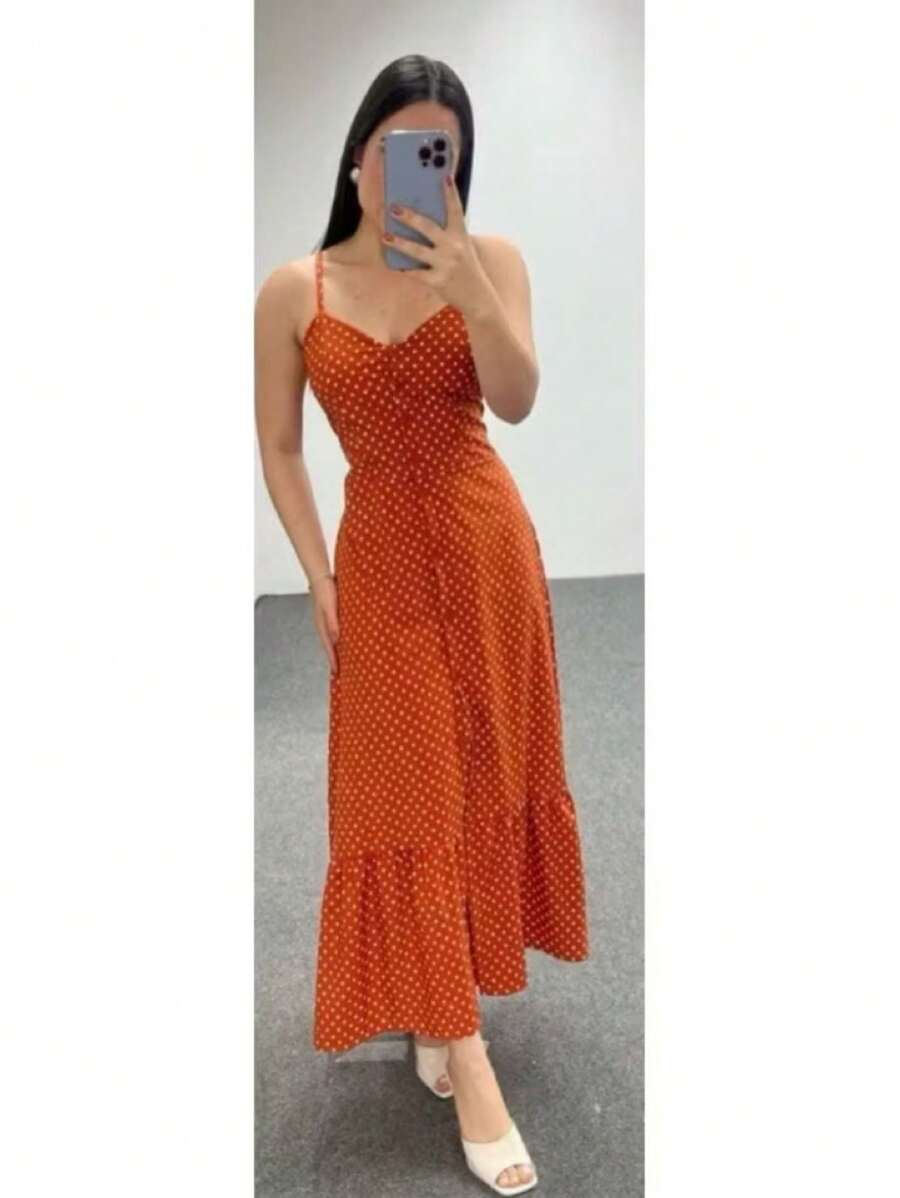 Long Crepe Dress With Padded Bra And Buttons One Size (Fits Sizes 36 To 40)H-1 - Burnt Orange - View 1