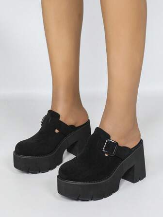 Retro Platform Slip-On Fashion Women Loafers, Closed Toe Casual Backless Wedge Shoes, Versatile High Heel Mules