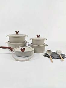 2-15 Stücke Neues Modell Anti-Verbrüh-Antihaftpfanne aus Aluminium-Topf-Druckguss-Set mit Deckel, Mehrzweck-Küchenset, geeignet für Kochtöpfe und Bratpfannen im Haushalt, verwendbar für Gas- und Induktionsherde