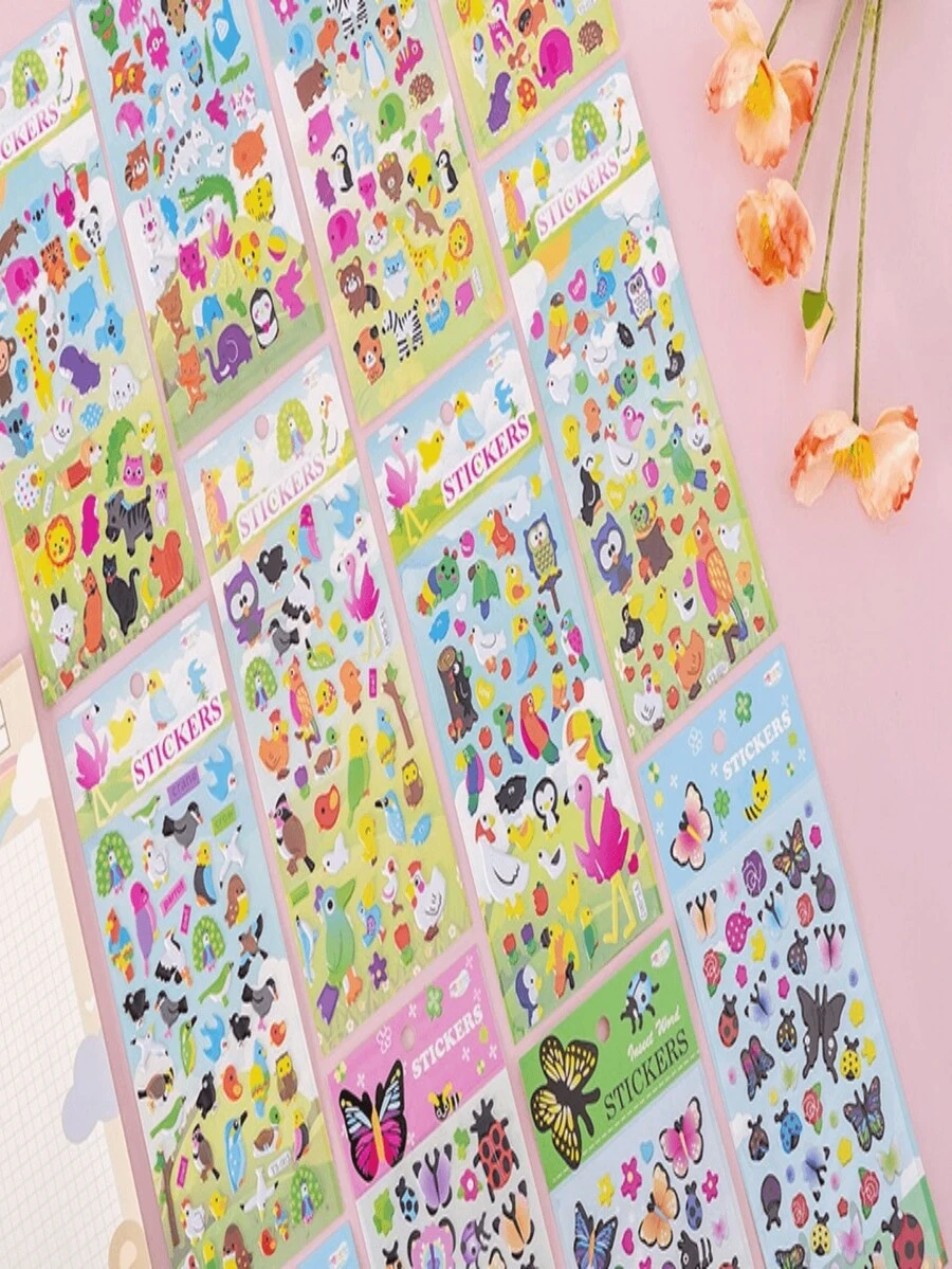 10pcs 3D Stickers, Puffy 3D Stickers For Boys, Girls, Teachers, Rewards, Crafts, Scrapbooking, Bullet Journals, Includes Animals, Numbers, Fruits, Fishes, Dinosaurs, Cars