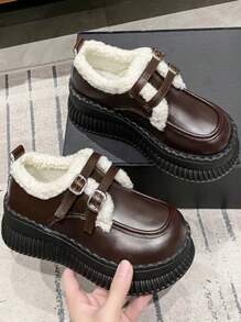 Fashionable Sexy Stylish Versatile Comfortable Beautiful Chunky Heel Platform Loafers Women Shoes, Low Price, Slip-Resistant Outdoor Casual Sports Shoes, Warm Thermal Lined Village Holiday Boots, Brown Flat Shoes, Snow Boots