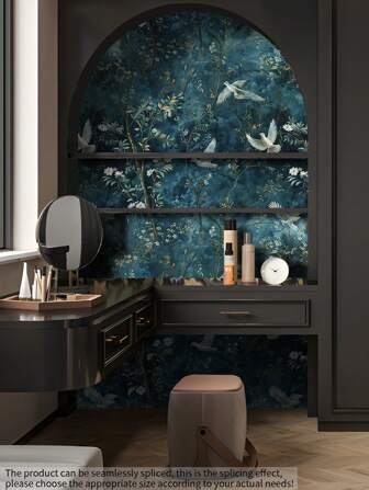 1卷油画风格壁纸，黑暗森林飞鸟图案自粘墙贴，可移除即撕即贴墙纸，防水防潮接触纸，适用于卧室客厅壁炉背景楼梯家居墙壁艺术装饰和橱柜家具翻新翻新，墙壁艺术印刷品