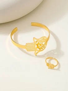 1 Ring+1 Bracelet Fashion Personalized Hollow Carved Palm Ring Bracelet Two Pieces Set