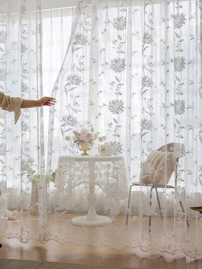 1 buc. Perdele din tifon Floral Jacquard European, stil sobru, tifon, plante, tifon, potrivit pentru dormitor, sufragerie, decorare a camerei, perdea din tifon