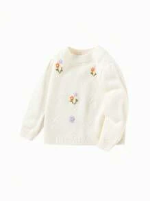 Balabala Young Girl' Sweater Girls' Stylish Sweet Embroidered Knitted Sweater Autumn Winter High Neck Bottoming Top - Beige - View 4