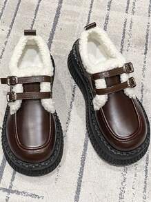 Fashionable Sexy Stylish Versatile Comfortable Beautiful Chunky Heel Platform Loafers Women Shoes, Low Price, Slip-Resistant Outdoor Casual Sports Shoes, Warm Thermal Lined Village Holiday Boots, Brown Flat Shoes, Snow Boots