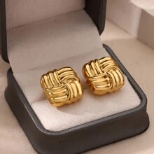 一对18K镀金不锈钢蝴蝶水滴耳环，时尚复古风格，独特，适合日常佩戴 - 金黃色 - 查看 18