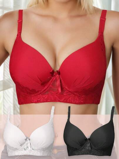 Juego De 3 Piezas Sujetador De Aro Acero,Con Encaje Y Push-up,Cómodo Y Transpirable Para Dormir