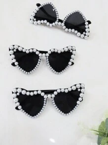 1PC Of Bridal Fashion Retro Heart-Shaped Faux Pearl Frames Ladies Cat Eye Glasses Fashion Beach Party Decorative Glasses