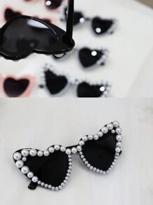 1PC Of Bridal Fashion Retro Heart-Shaped Faux Pearl Frames Ladies Cat Eye Glasses Fashion Beach Party Decorative Glasses