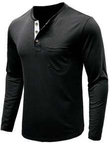 FEIAO 男士休闲运动撞色拉链领轻薄长袖 Polo 衫，可单穿或叠穿，日常休闲便捷服装 - 黑色 - 查看 3