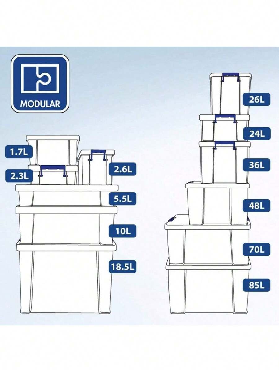 BOX Plastic Storage Boxes With Lids, Pack Of 3, 2 X 70 Litre + 1 X 85