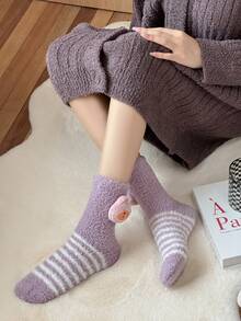 1 Cặp Vớ đi trong nhà bằng vải nhung mềm mại họa tiết hoạt hình 3D dành cho nữ, màu tím - Nhiều màu - Xem 3