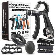 5pcs/Set Grip Strength Trainer Kit With Counter, Adjustable Hand Grip Strengthener, Counting Grip Strength, Finger Trainer, Finger Exerciser, Grip Ring & Stress Relief Grip Ball With Carry Bag, Gym