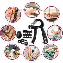 5pcs/Set Grip Strength Trainer Kit With Counter, Adjustable Hand Grip Strengthener, Counting Grip Strength, Finger Trainer, Finger Exerciser, Grip Ring & Stress Relief Grip Ball With Carry Bag, Gym
