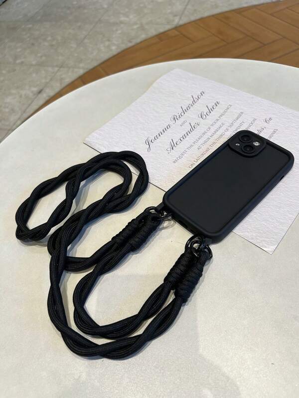 3 pièces Sangle tressée de style coréen, toute en couleur noire, longue et courte, compatible avec les coques pour iphone 14 Pro Max/13/11/Xs Max, bandoulière/poignet/anse