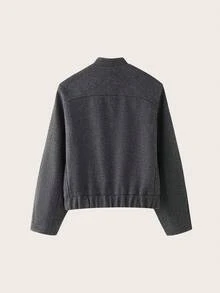 Women's Grey Patch Pocket Short Bomber Jacket - Dark Grey - View 2