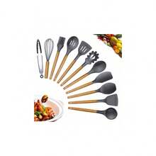 Silicone Spoons Set With Wooden Handle 12 Pieces Kitchen Utensils - 紫色 - 查看 3