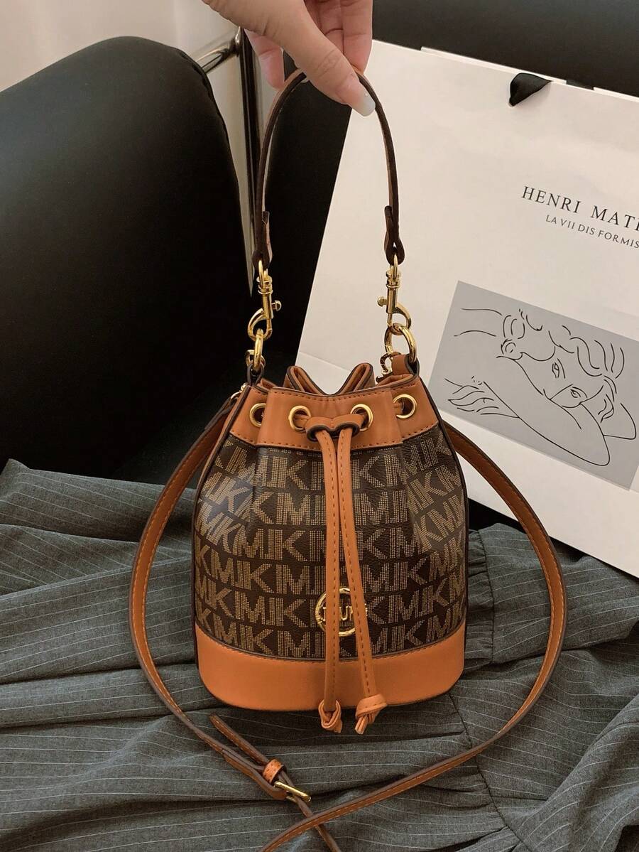 Large Capacity Bucket Bag With Drawstring Design, Versatile Ladies