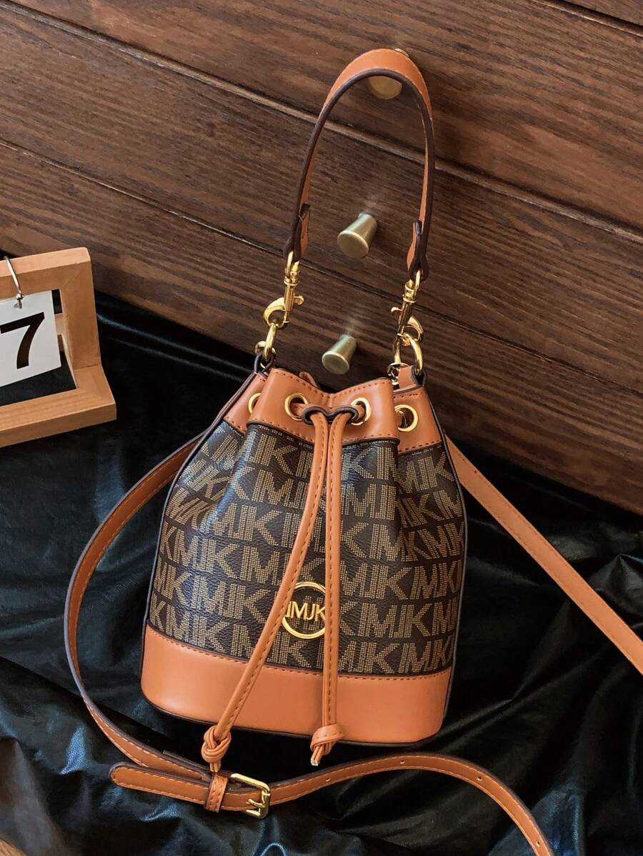 Large Capacity Bucket Bag With Drawstring Design, Versatile Ladies