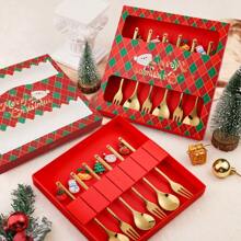 6 Stück Weihnachts-Essbesteck-Set Gabel & Löffel Geschirr für Heim-Partys, Heimdekoration, Schulstart