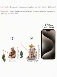 1 pieza Estatua en miniatura de pescador, accesorios de paisajismo de PVC para acuarios, macetas, tanques de peces, soportes, rocallas, decoraciones de musgo verde, adecuado para interiores y exteriores, habitaciones, jardines, patios, césped, terrazas, estanques de peces y estatuas de paisaje, decoración de Halloween, Navidad