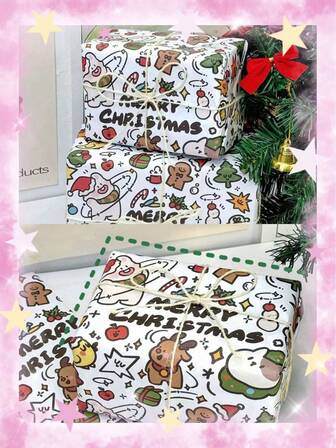 1/3件装圣诞涂鸦包装纸大号生日礼物礼盒鞋盒卡通书纸圣诞礼物包装纸