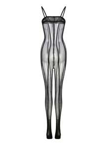 1 pieza Mono sexy de lencería femenina, diseño personalizado de apertura, resalta la figura, medias con tirantes de rayas verticales de bricolaje