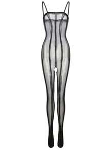 1 pieza Mono sexy de lencería femenina, diseño personalizado de apertura, resalta la figura, medias con tirantes de rayas verticales de bricolaje